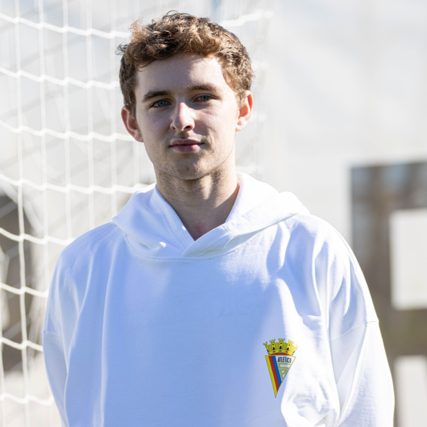 White Hooded Sweatshirt with Athletic Emblem